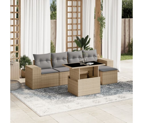 Juego de sofás jardín con cojines 6 pzas ratán sintético beige