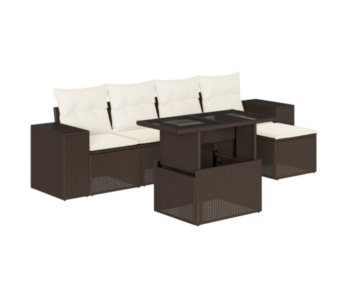 Set sofás de jardín 6 piezas y cojines ratán sintético marrón