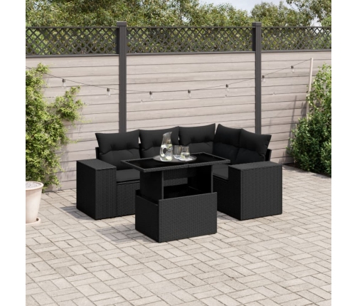 Set de muebles de jardín 5 pzas y cojines ratán sintético negro