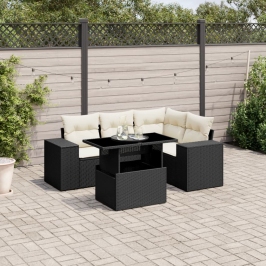 Set de muebles de jardín 5 pzas y cojines ratán sintético negro