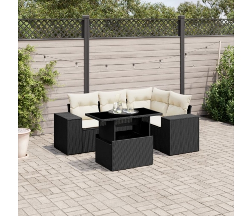 Set de muebles de jardín 5 pzas y cojines ratán sintético negro