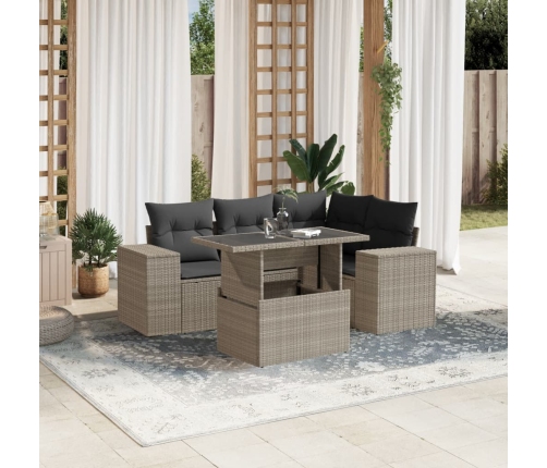 Set de sofás jardín y cojines 5 pzas ratán sintético gris claro