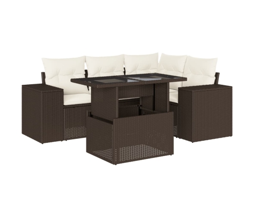 Set comedor de jardín 5 piezas y cojines ratán sintético marrón
