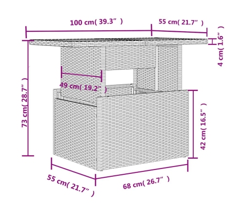 Set comedor de jardín 5 piezas y cojines ratán sintético marrón