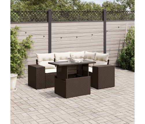 Set comedor de jardín 5 piezas y cojines ratán sintético marrón