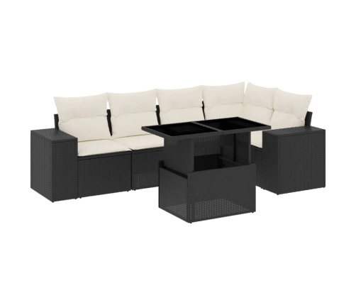 Set de sofás de jardín 6 piezas y cojines ratán sintético negro