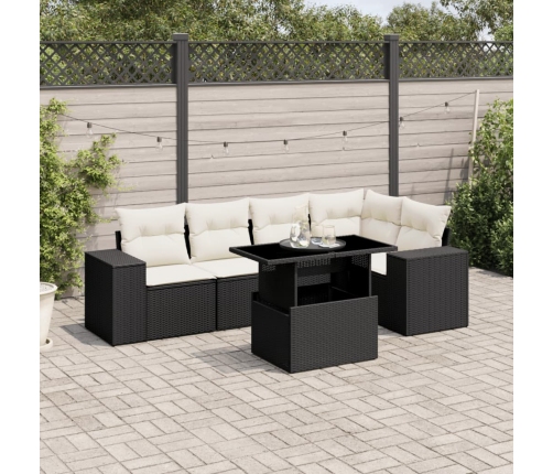 Set de sofás de jardín 6 piezas y cojines ratán sintético negro