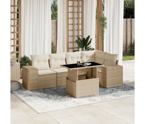 Juego de sofás jardín con cojines 6 pzas ratán sintético beige