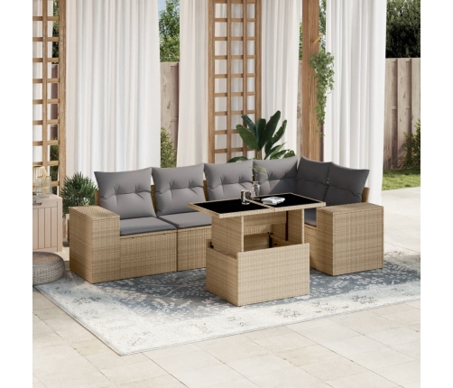 Juego de sofás jardín con cojines 6 pzas ratán sintético beige