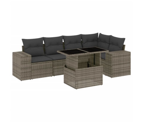 Set de muebles de jardín 6 pzas y cojines ratán sintético gris