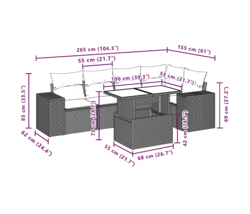 Set de muebles de jardín 6 pzas y cojines ratán sintético gris