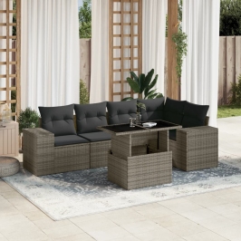 Set de muebles de jardín 6 pzas y cojines ratán sintético gris