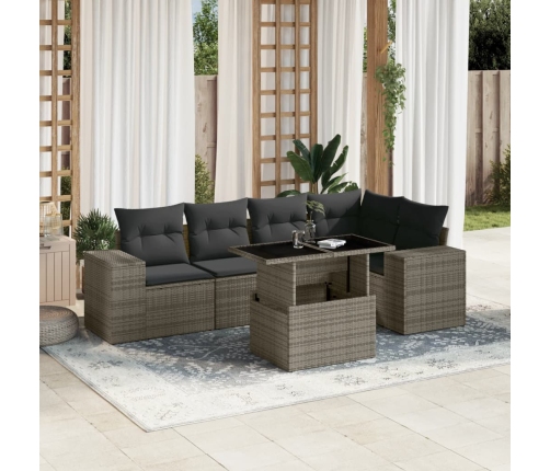 Set de muebles de jardín 6 pzas y cojines ratán sintético gris