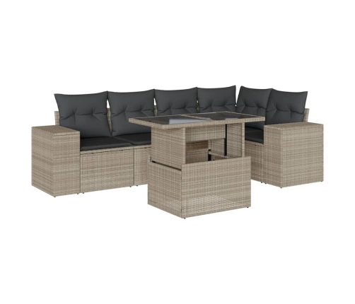Set de sofás de jardín 6 pzas y cojines ratán sintético gris