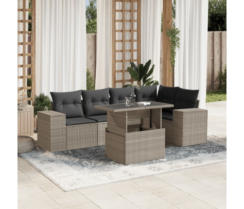 Set de sofás de jardín 6 pzas y cojines ratán sintético gris