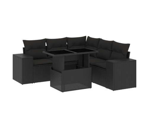 Set de sofás de jardín 6 piezas y cojines ratán sintético negro