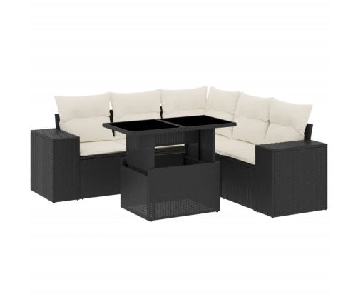 Set de sofás de jardín 6 piezas y cojines ratán sintético negro