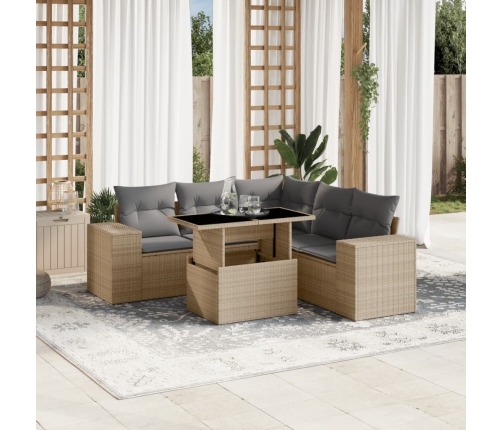 Juego de sofás jardín con cojines 6 pzas ratán sintético beige