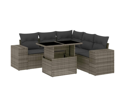 Set de muebles de jardín 6 pzas y cojines ratán sintético gris