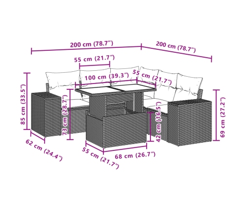 Set de muebles de jardín 6 pzas y cojines ratán sintético gris