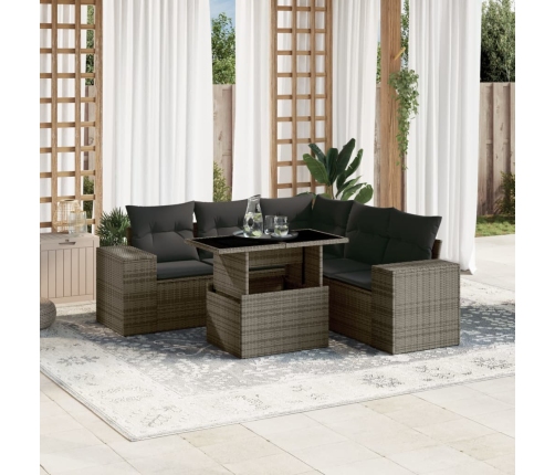 Set de muebles de jardín 6 pzas y cojines ratán sintético gris