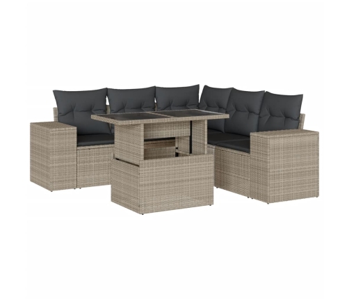 Set de sofás de jardín 6 pzas y cojines ratán sintético gris