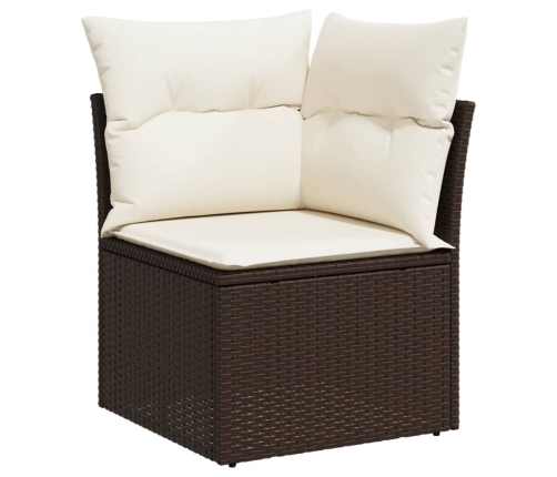 Set sofás de jardín 6 piezas y cojines ratán sintético marrón