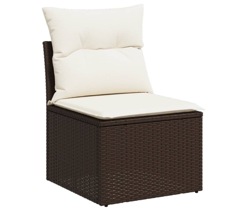 Set sofás de jardín 6 piezas y cojines ratán sintético marrón