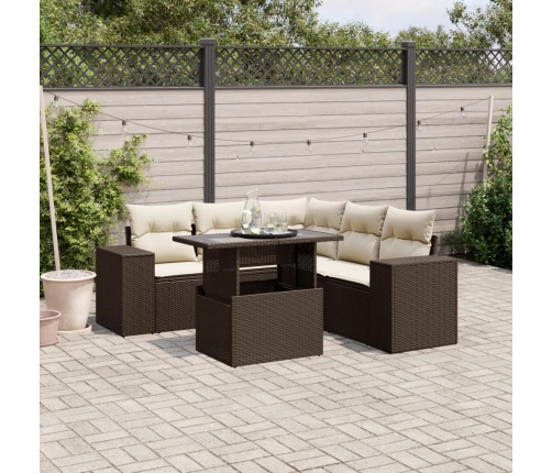 Set sofás de jardín 6 piezas y cojines ratán sintético marrón