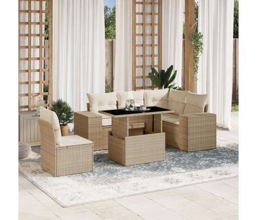Juego de sofás jardín con cojines 6 pzas ratán sintético beige