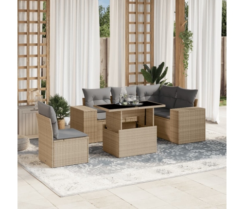 Juego de sofás jardín con cojines 6 pzas ratán sintético beige