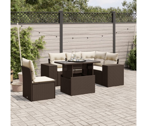 Set sofás de jardín 6 piezas y cojines ratán sintético marrón