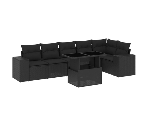 Set de sofás de jardín 7 pzas con cojines ratán sintético negro