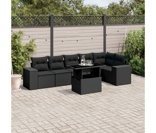 Set de sofás de jardín 7 pzas con cojines ratán sintético negro