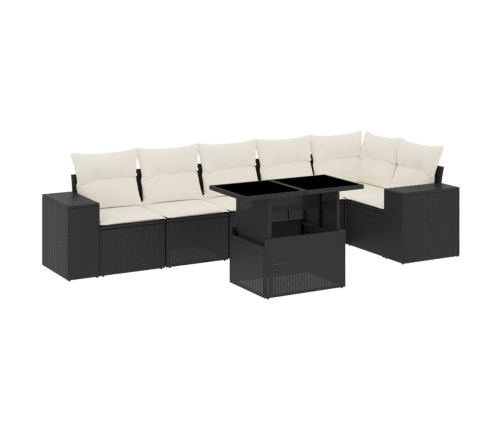 Set de sofás de jardín 7 pzas con cojines ratán sintético negro
