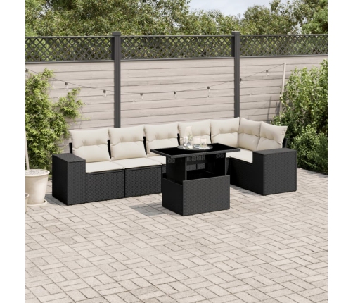 Set de sofás de jardín 7 pzas con cojines ratán sintético negro