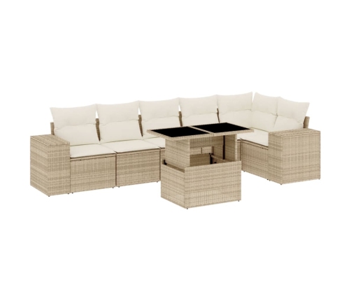 Set sofás de jardín 7 piezas y cojines ratán sintético beige