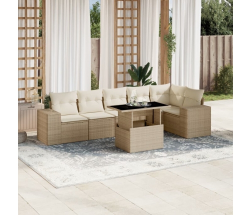 Set sofás de jardín 7 piezas y cojines ratán sintético beige