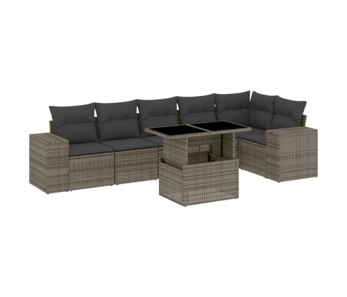 Set de sofás de jardín 7 pzas con cojines ratán sintético gris