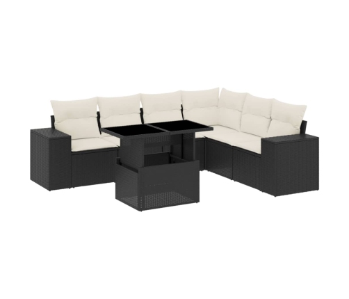Set de sofás de jardín 7 pzas con cojines ratán sintético negro