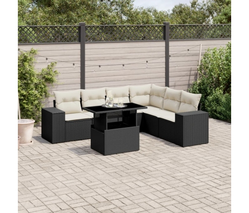 Set de sofás de jardín 7 pzas con cojines ratán sintético negro