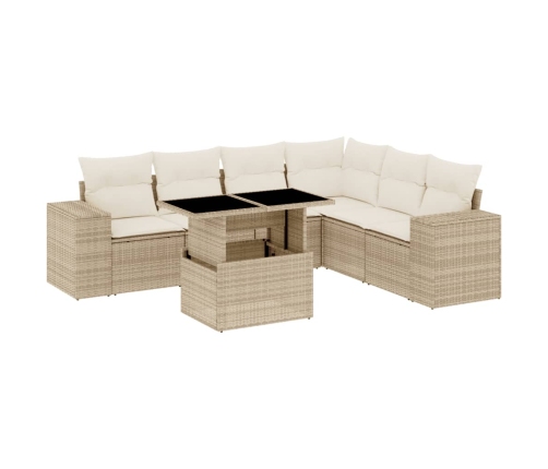 Set sofás de jardín 7 piezas y cojines ratán sintético beige