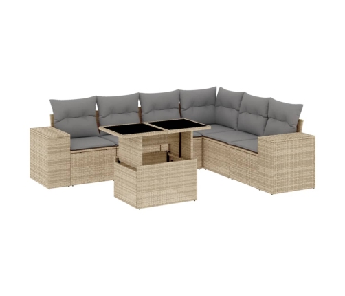 Set sofás de jardín 7 piezas y cojines ratán sintético beige