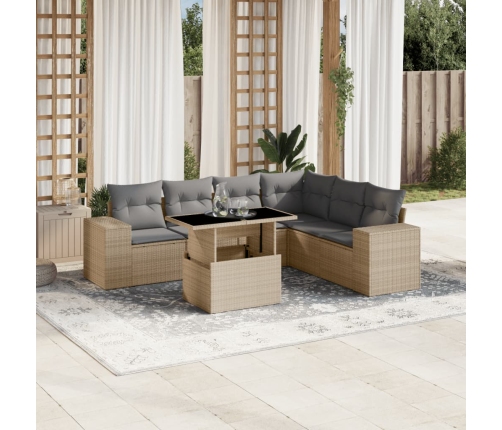 Set sofás de jardín 7 piezas y cojines ratán sintético beige