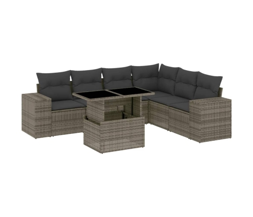 Set de sofás de jardín 7 pzas con cojines ratán sintético gris