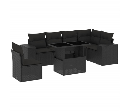 Set de sofás de jardín 7 pzas con cojines ratán sintético negro