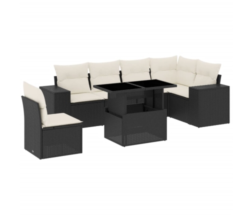 Set de sofás de jardín 7 pzas con cojines ratán sintético negro