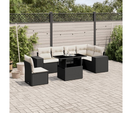 Set de sofás de jardín 7 pzas con cojines ratán sintético negro