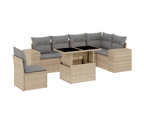 Set sofás de jardín 7 piezas y cojines ratán sintético beige