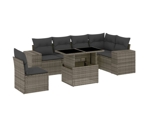 Set de sofás de jardín 7 pzas con cojines ratán sintético gris